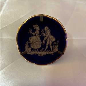 Vintage Limoges mini Blue & Gold plated with built in stand or hanger!